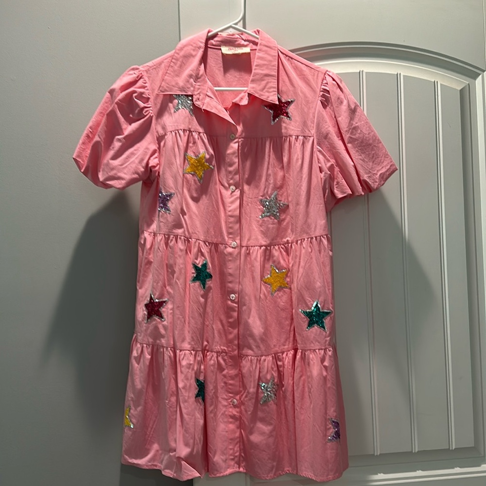 New w/o tags Peach Love size L dress with multicolored stars